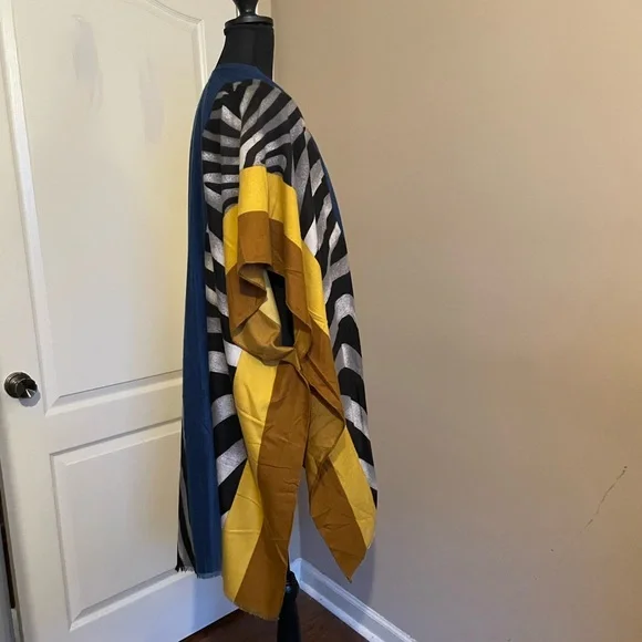 Janice Apparel Cotton Wool Poncho Wrap Gold Black Blue One Size Colorful Classy - Picture 5 of 9